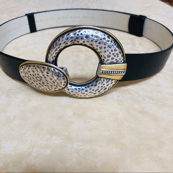 NWOT Chico’s Leather Belt Hammered Metal 2 Tone - Picture 4 of 6